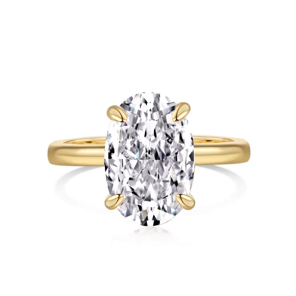 3.5ct Oval 8A Quality Cubic Zirconia 18K Gold Filled 925 Silver Ring-Size 6