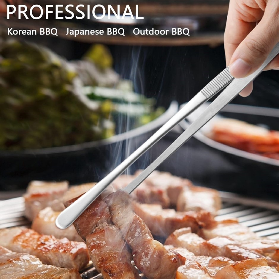 2 Pcs 12-Inch Fine long Tweezer Tongs for Cooking, Stainless Steel Kitchen