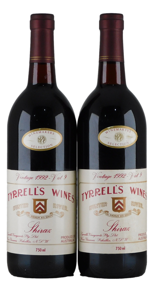 Tyrrell's Winemakers Selection Vat 9 Shiraz 1992 (2x 750mL), Hunter River.