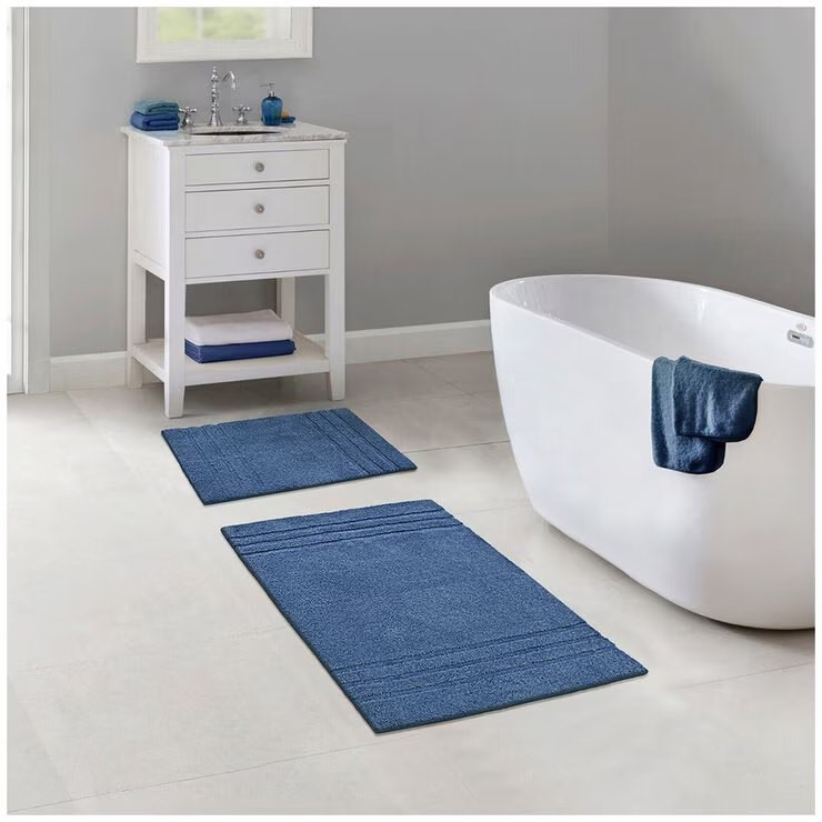 MINERAL SPRING Multi Needle Bath Mat 3 Pack Flintstone Blue. 2 Large & 1 Sm