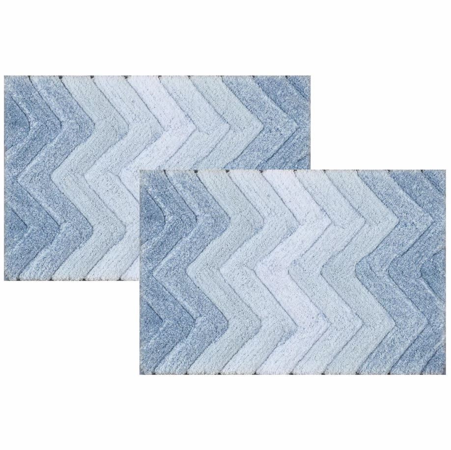 RIVIERA HOMES Chevron Bath Mat 3-Piece, New Blue. NB: Not in original packa