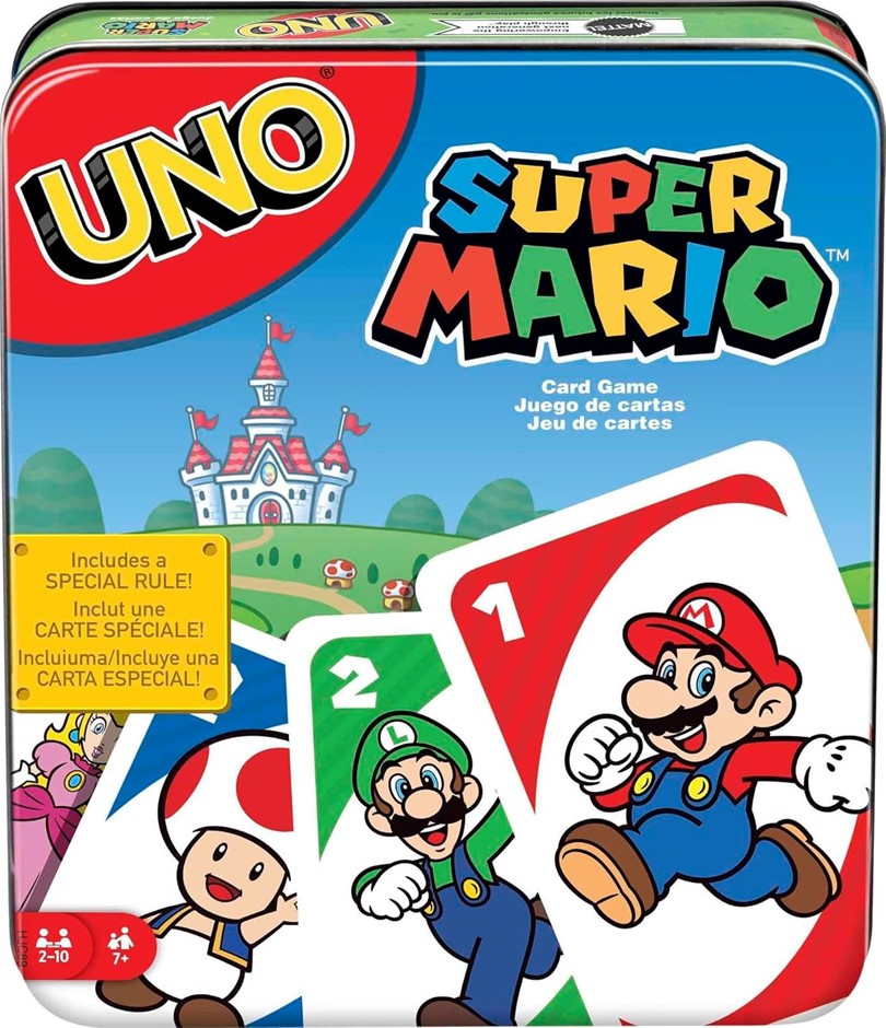 Mattel Games UNO Super Mario Card Game in Storage & Travel Tin, Video Game-