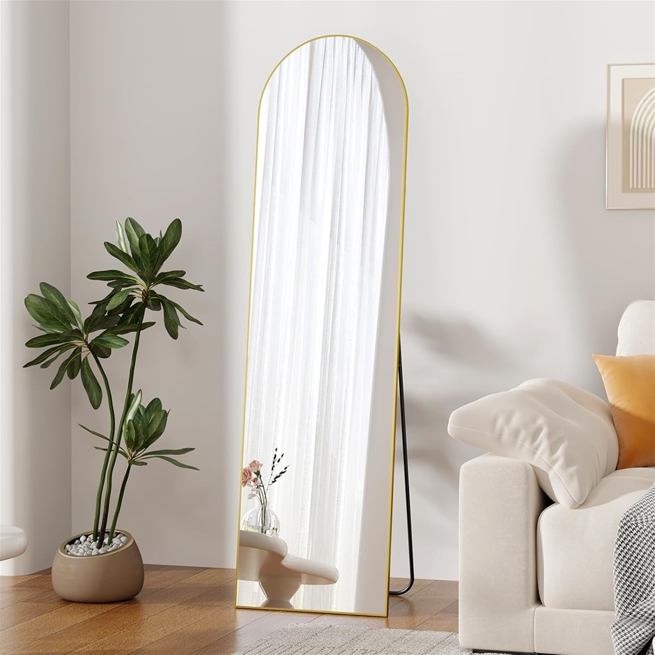 ZHUNFA Arched Full-Length Mirror, 148x40 cm Floor Mirror with Bracket