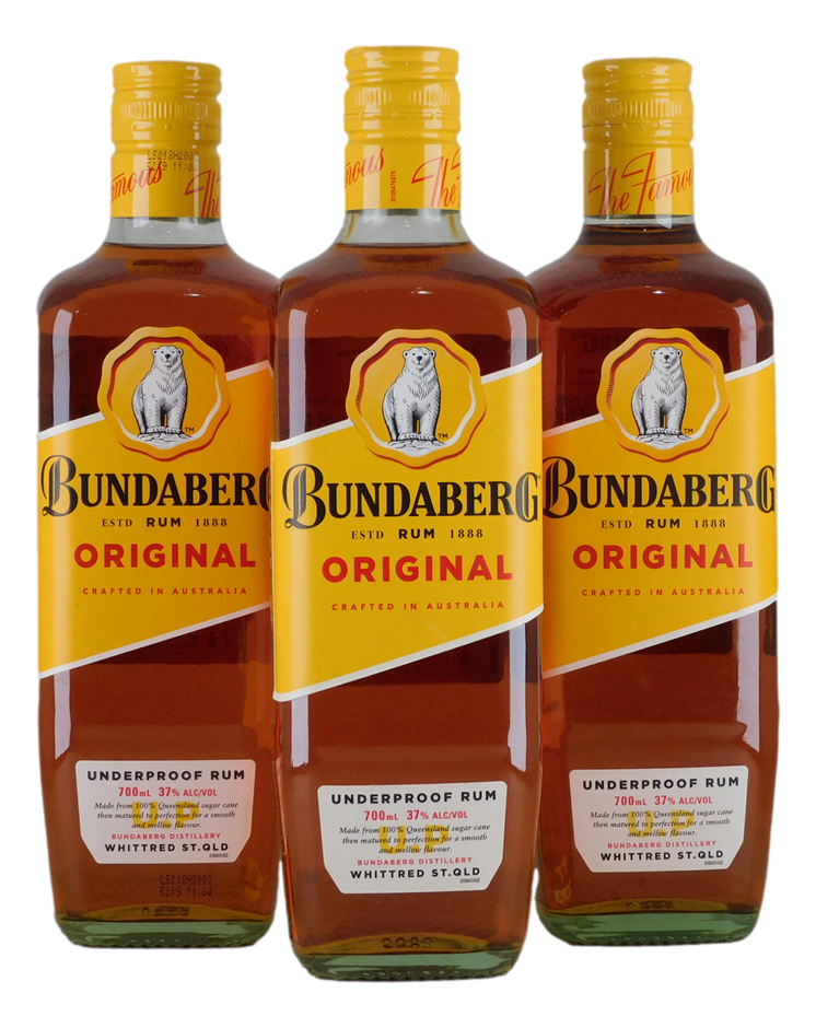 Bundaberg Original Underproof Rum (3x 700mL), QLD.