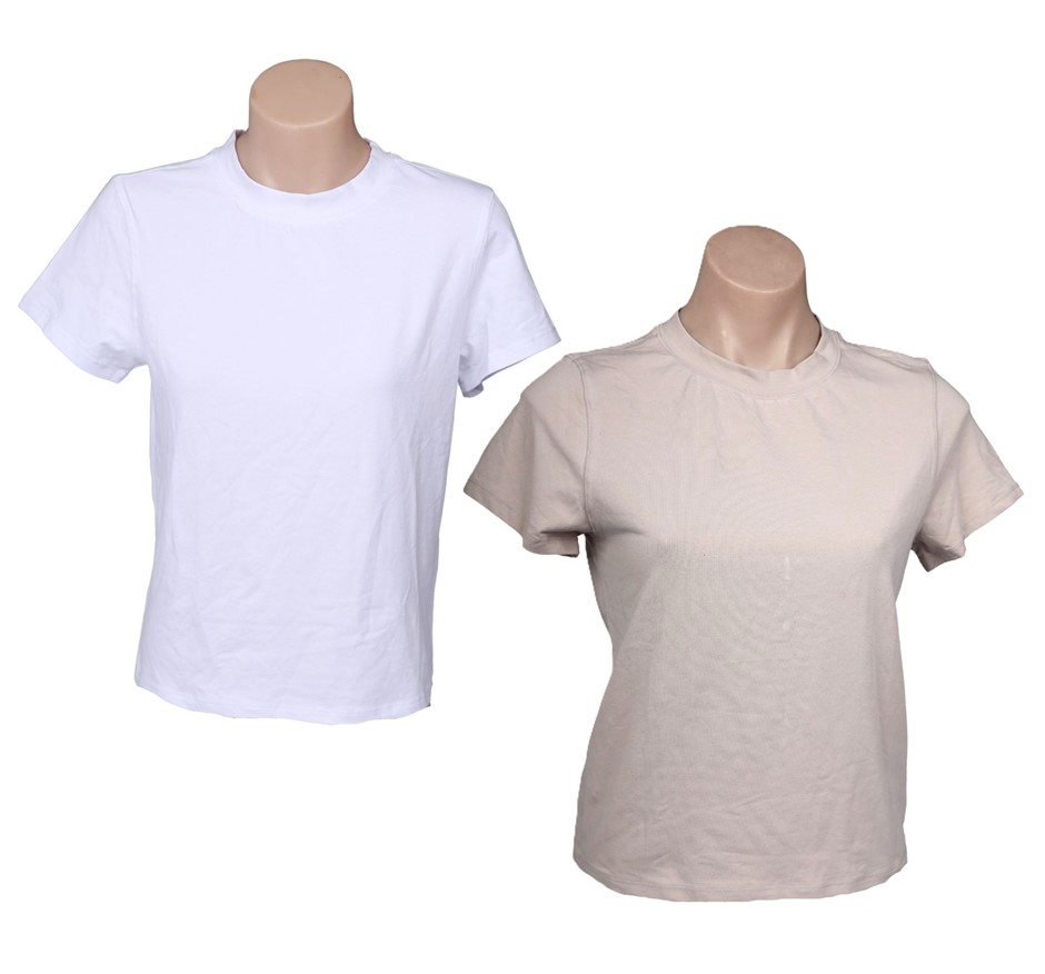 6 x 90DEGREEBYREFLEX Women's Mock Neck Crop Tees, Size M, 89% Cotton, Assor