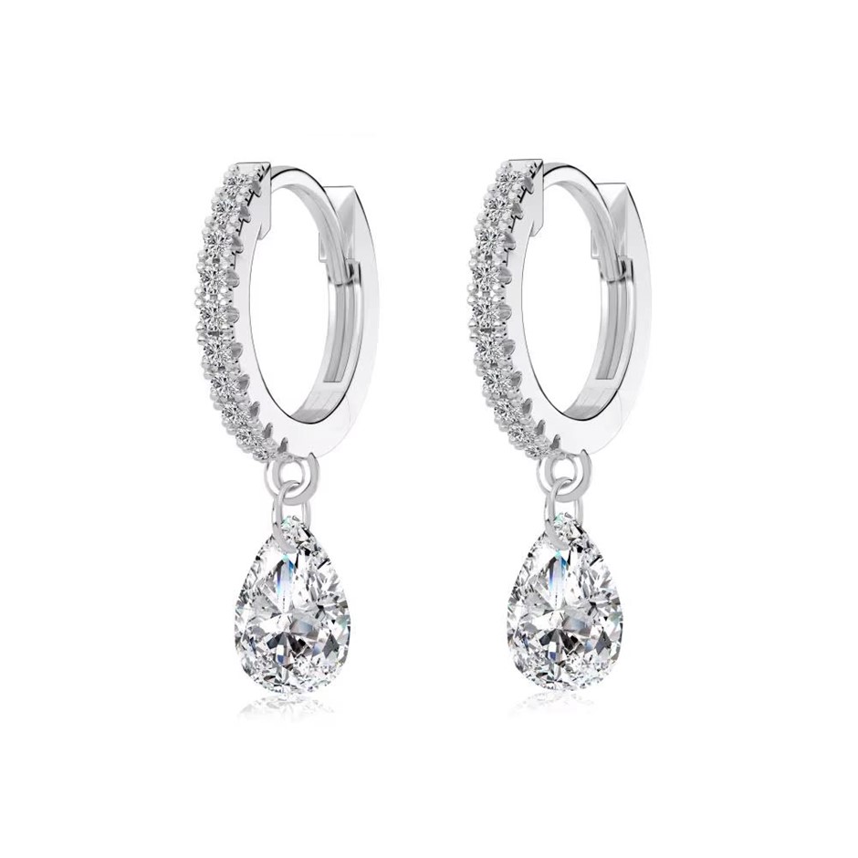 Teardrop 925 Sterling Silver Cubic Zirconia Hoop Earrings