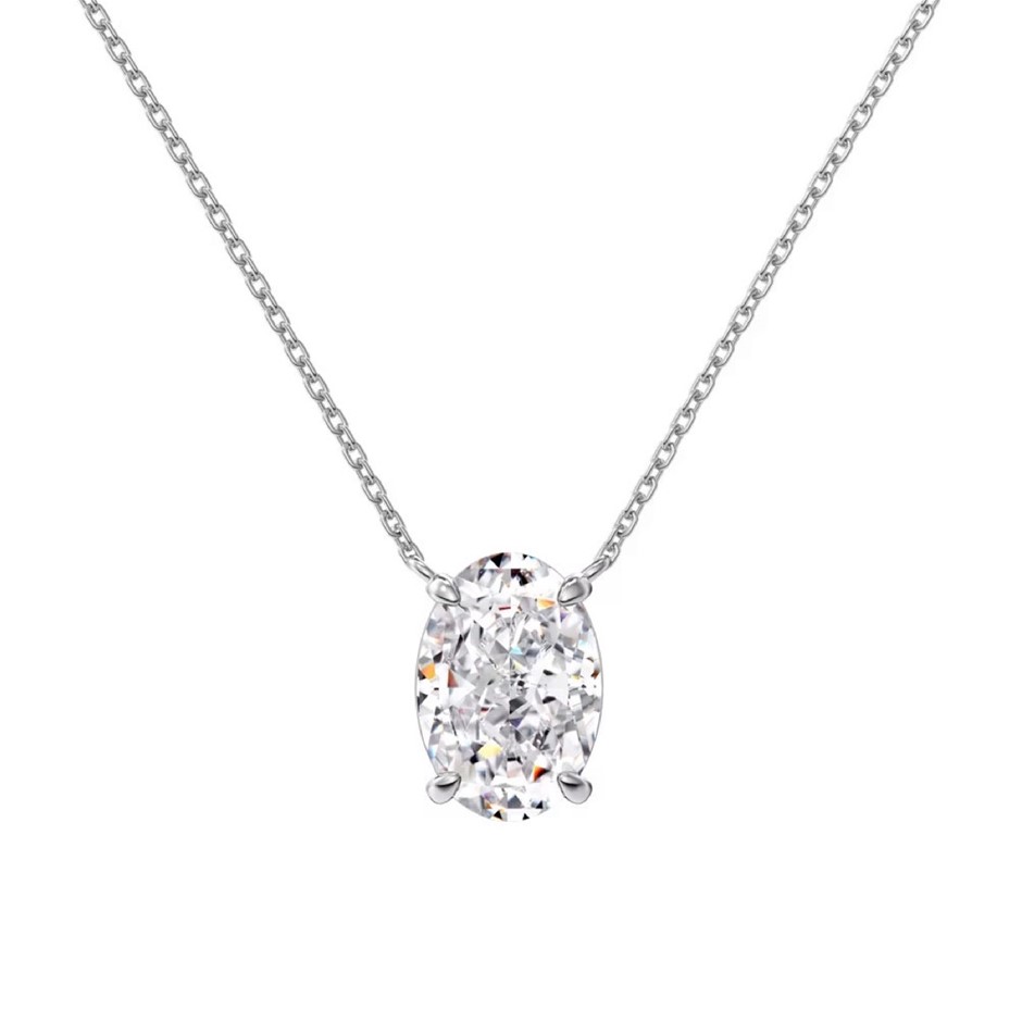 1.5ct 925 Sterling Silver Cubic Zirconia Oval Pendant Necklace