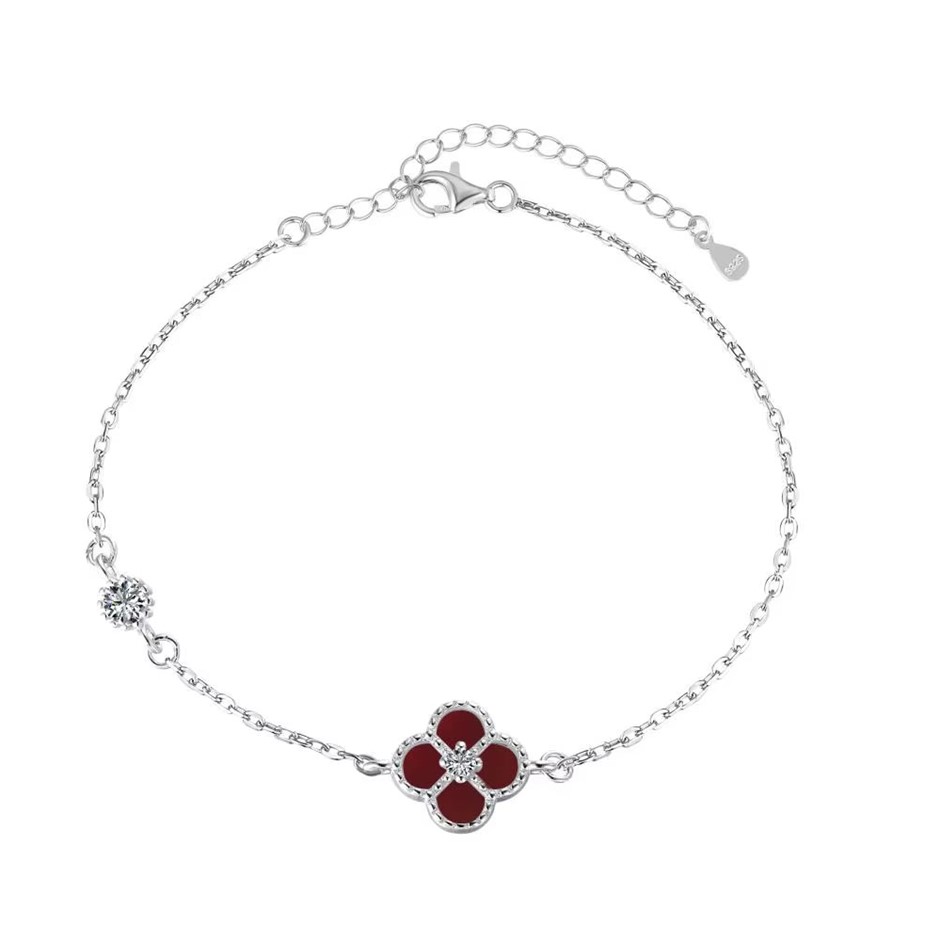 Four Leaf Clover Cubic Zirconia 925 Silver Tennis Bracelet