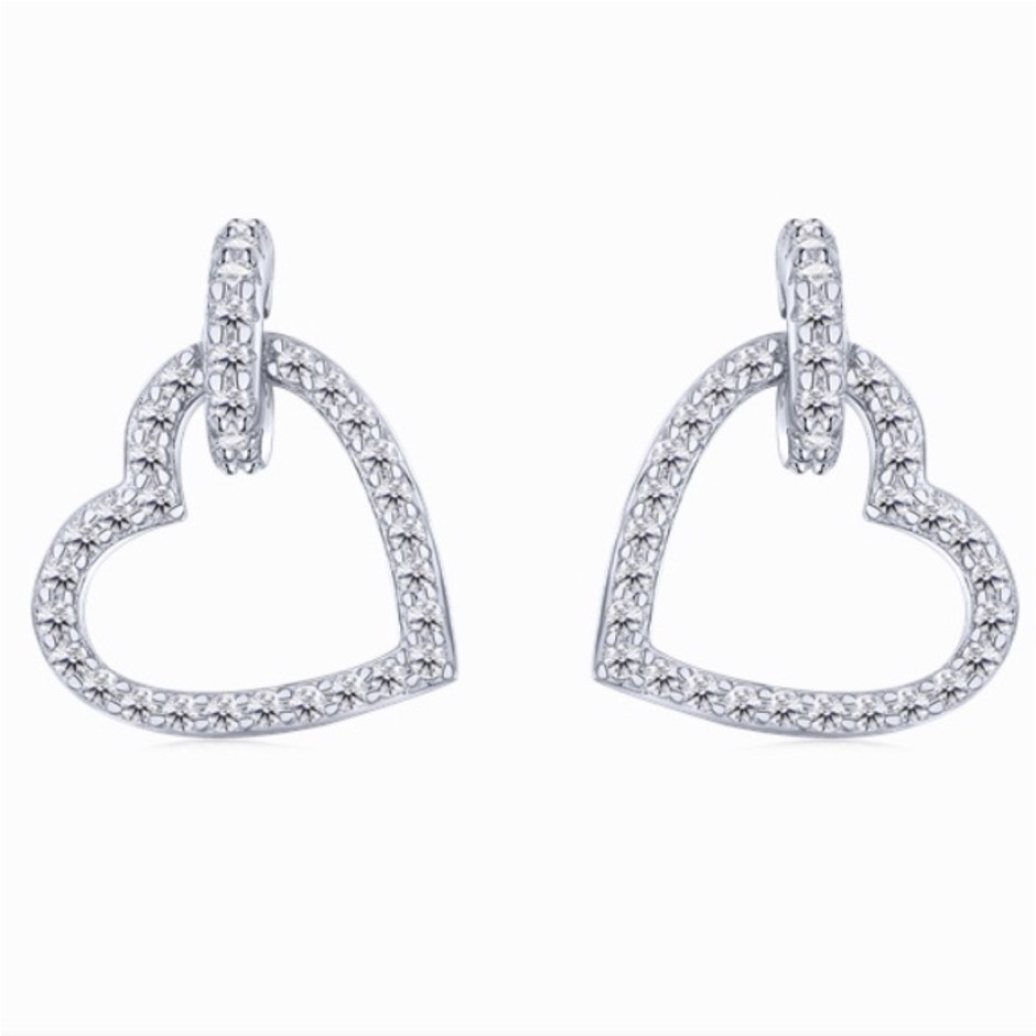 Heart 925 Sterling Silver Cubic Zirconia Dangling Earrings