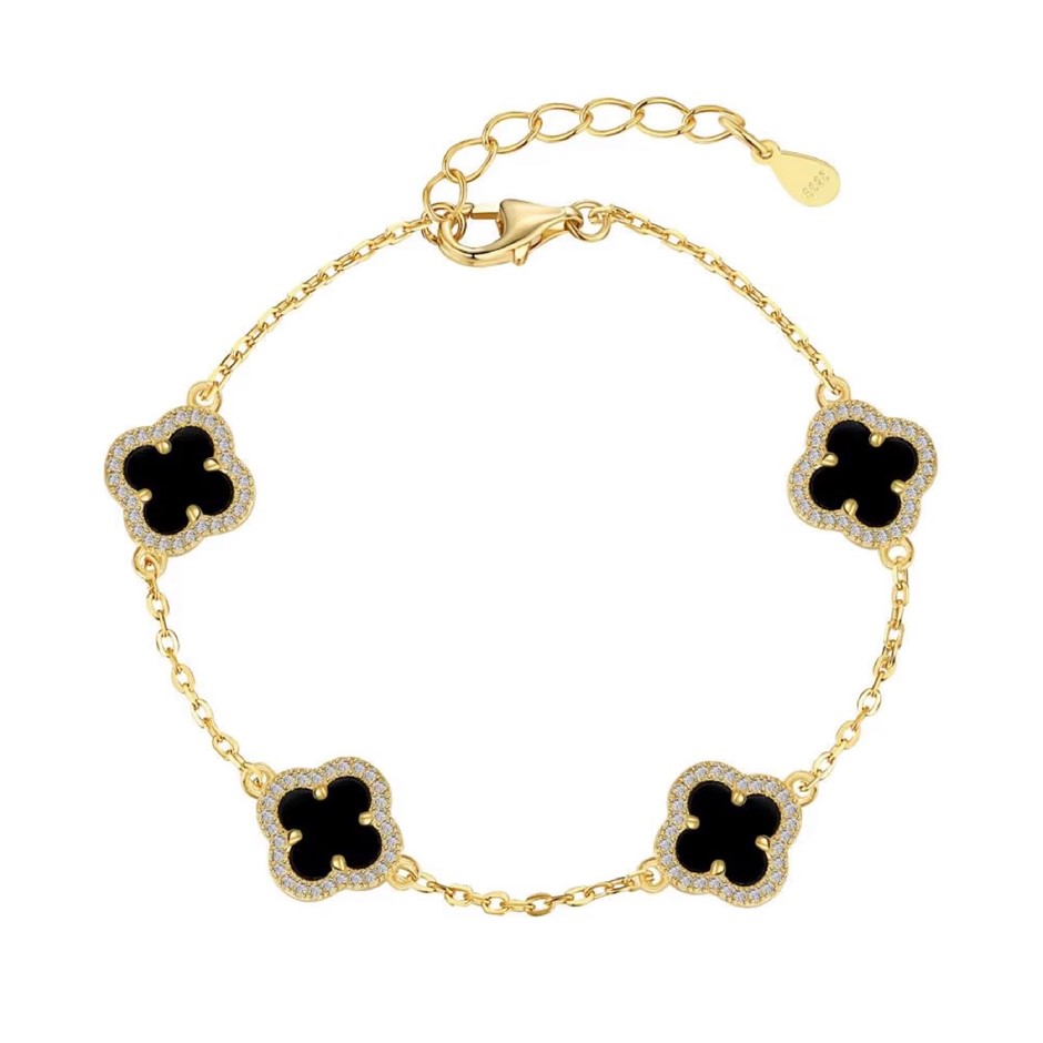 Clover Cubic Zirconia 18K Gold Filled 925 Silver Tennis Bracelet