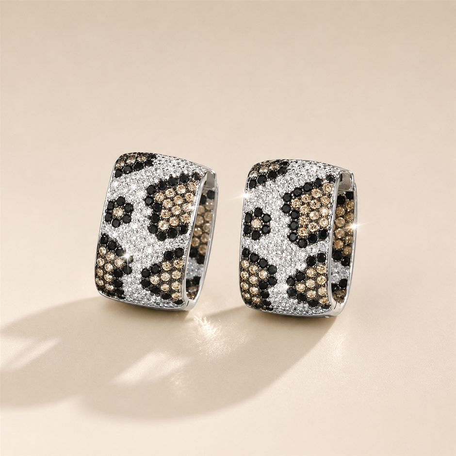 Leopard Pattern Double Sided AAA+ Cubic Zirconia Hoop Earrings