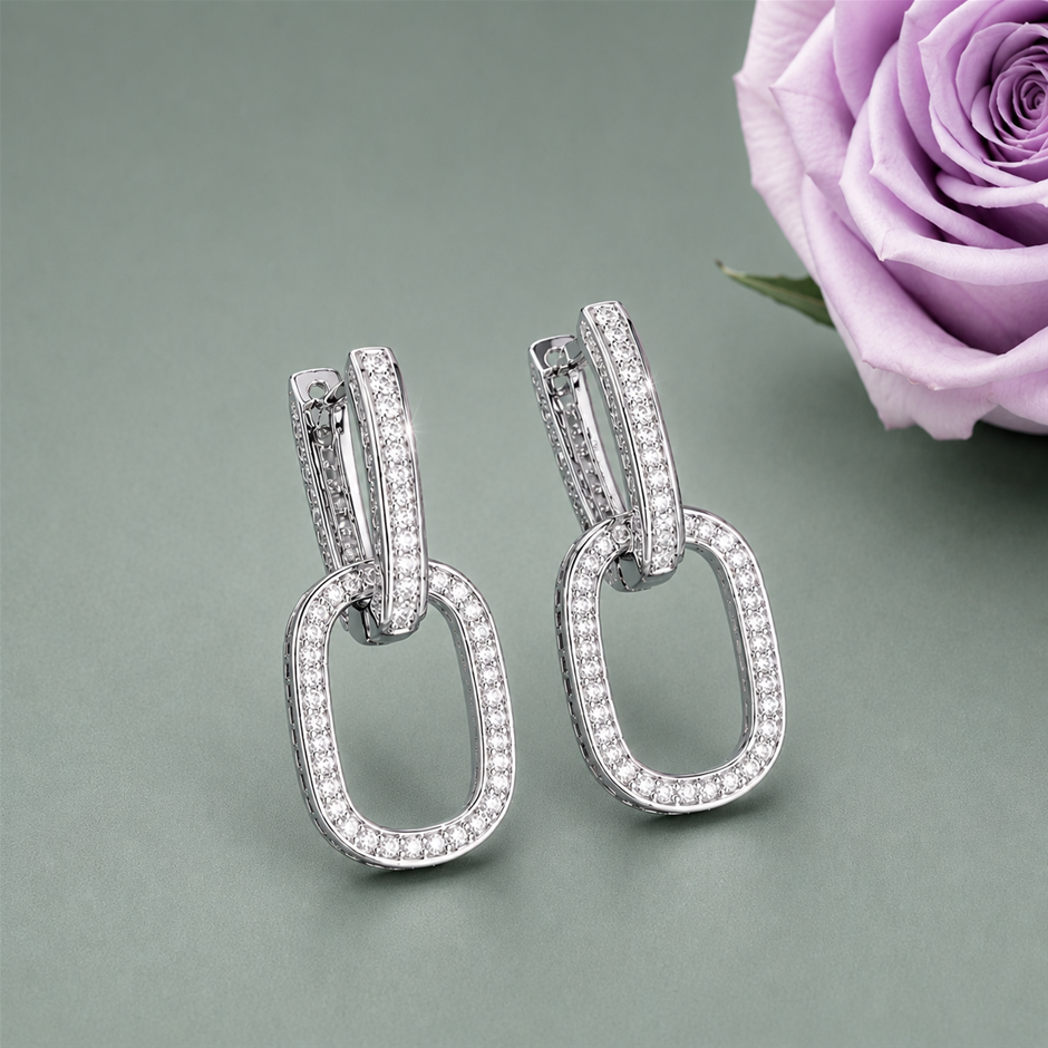 Double Link AAA+ Cubic Zirconia Huggie Earrings