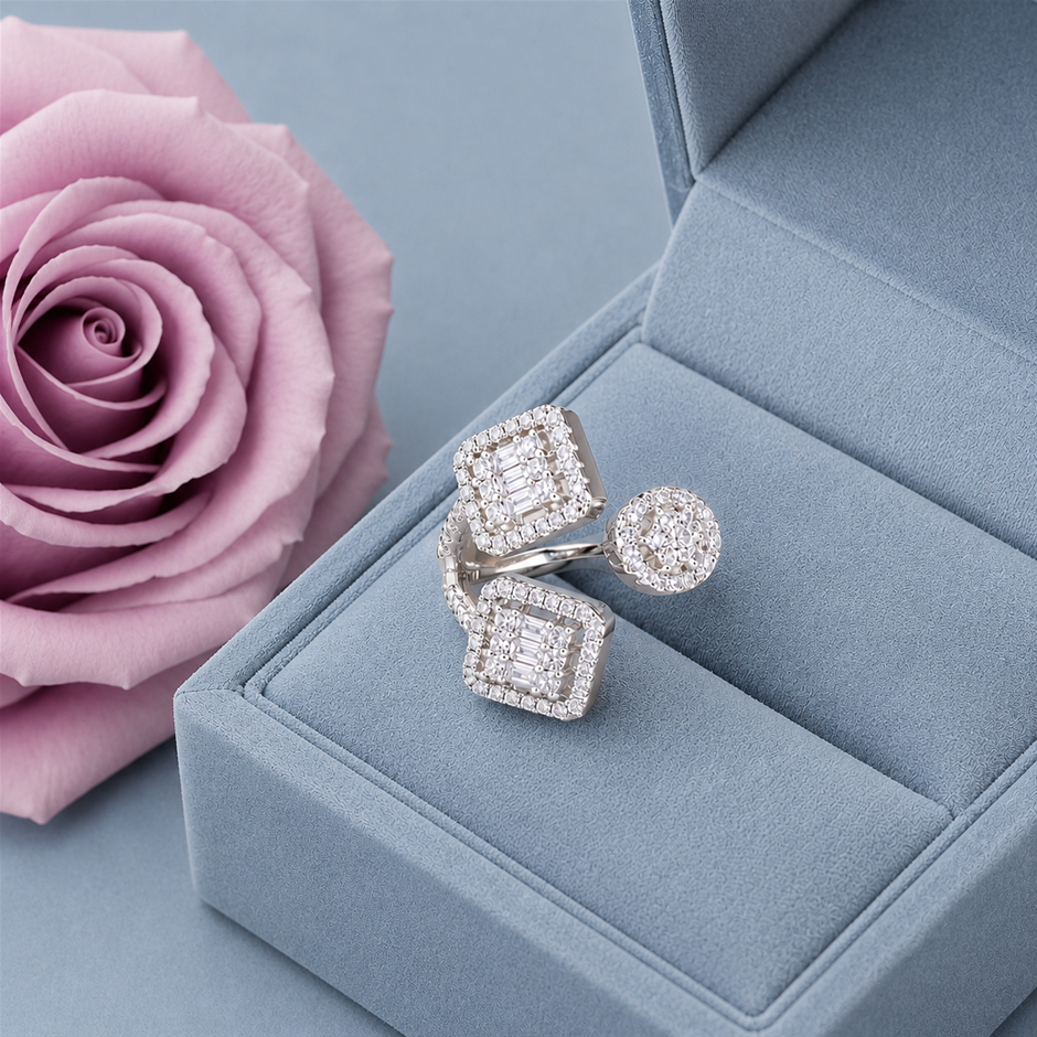 Baguette and Round AAA+ Cubic Zirconia Ring