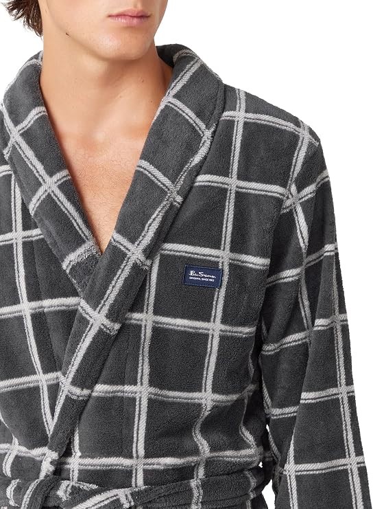 Ben Sherman Men's Wilder Fleece Robe Charcoal/Ivory, Medium