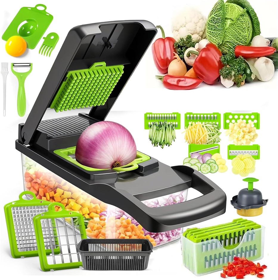 Mumoo Bear 16-in-1 Ultimate Vegetable Chopper & Mandoline Slicer – Multi-Bl