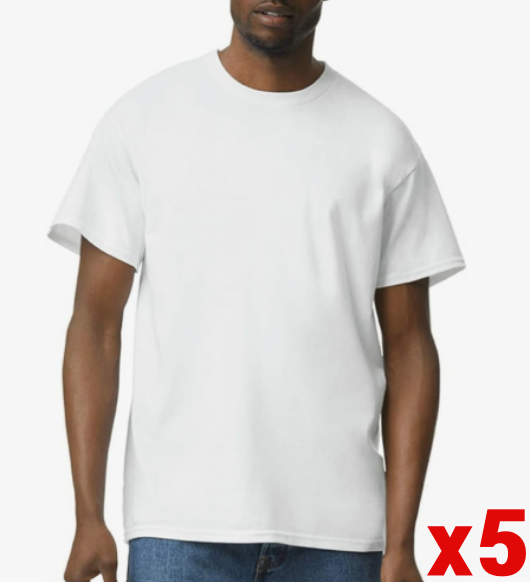 GILDAN 5 Pack Men's T-Shirt, White, Size Large US, NB: not in original pack