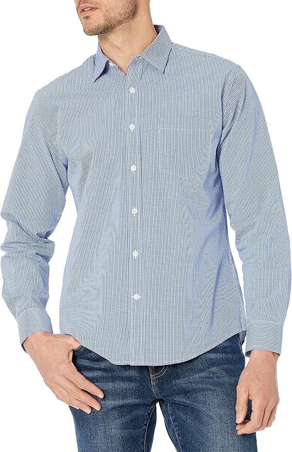 AMAZON ESSENTIALS Men's Regular-Fit LSCasual Poplin Shirt, Size S, Blue Gin
