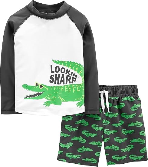 2pcs x SIMPLE JOYS BY CARTER'S Boy's Swimsuit Set, Size 3T, Green, Alligato