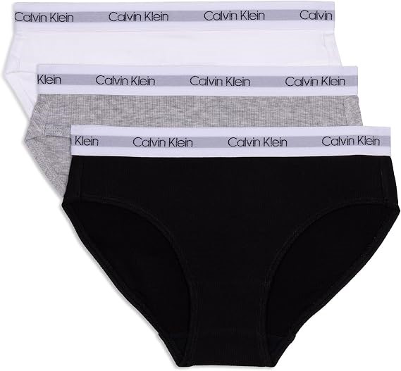3pk x CALVIN KLEIN Girls Medium Rise Waist Bikini, Size S( 6-6X), White/He