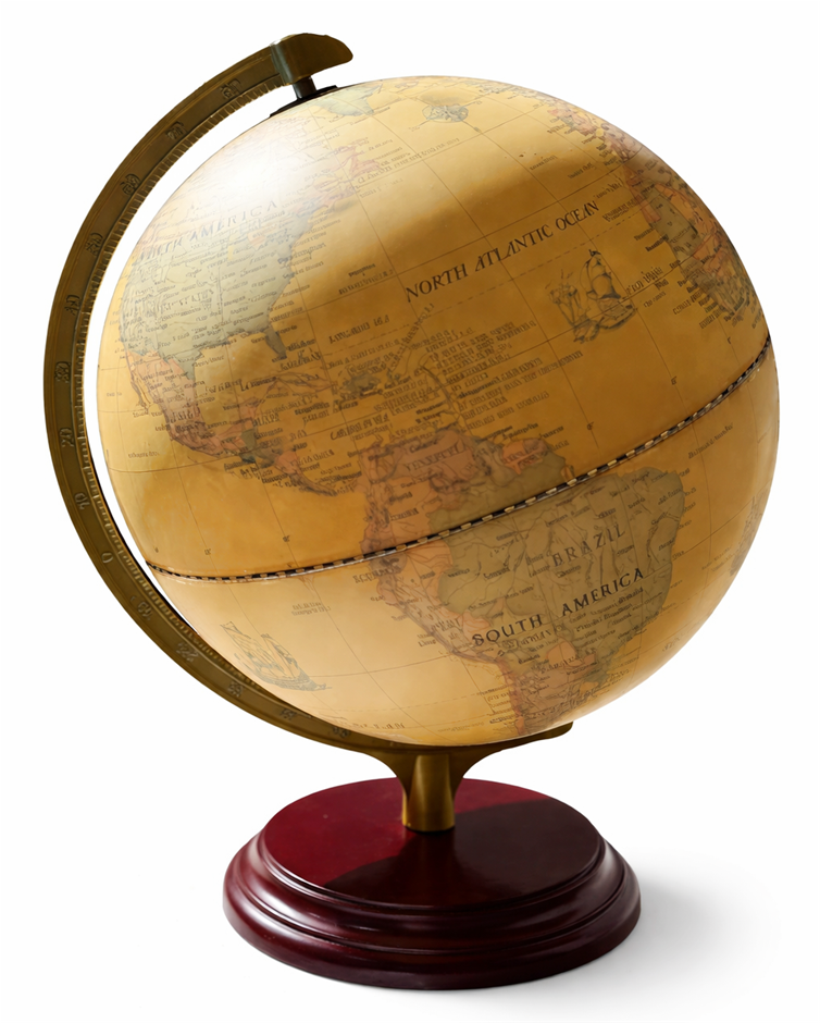 ANTIQUE WORLD 30cm Diameter 360° Rotatable Globe with Stable Wooden Base.