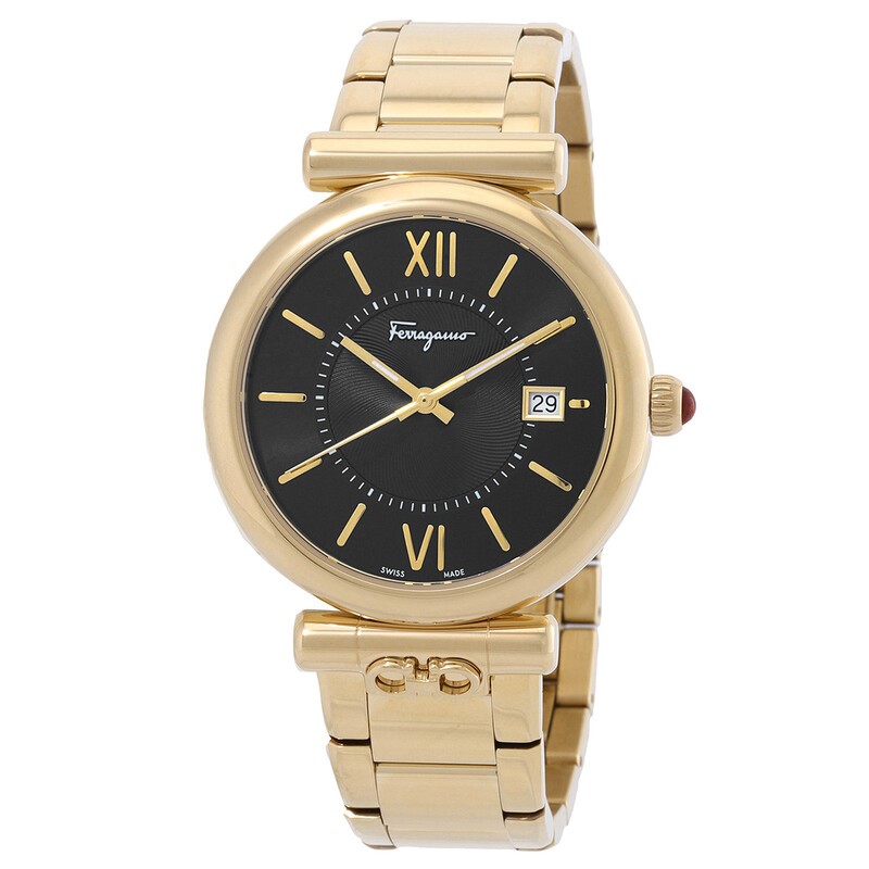 SALVATORE FERRAGAMO Women's Ora Gold Quartz Watch, Black Dial, SFUB00821. R
