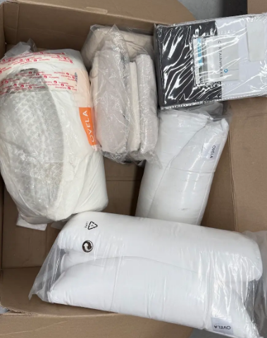 Assorted Box of Pillows, Bedding. NB: Items may not be in original packagin