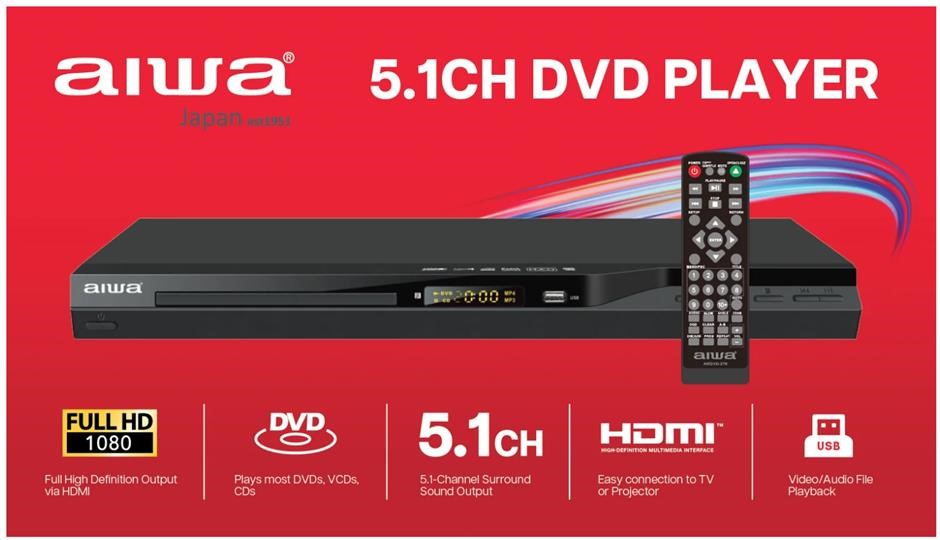 AIWA 5.1CH Surround Sound DVD Player (AWDVD-276 ) with HDMI, USB Playback &