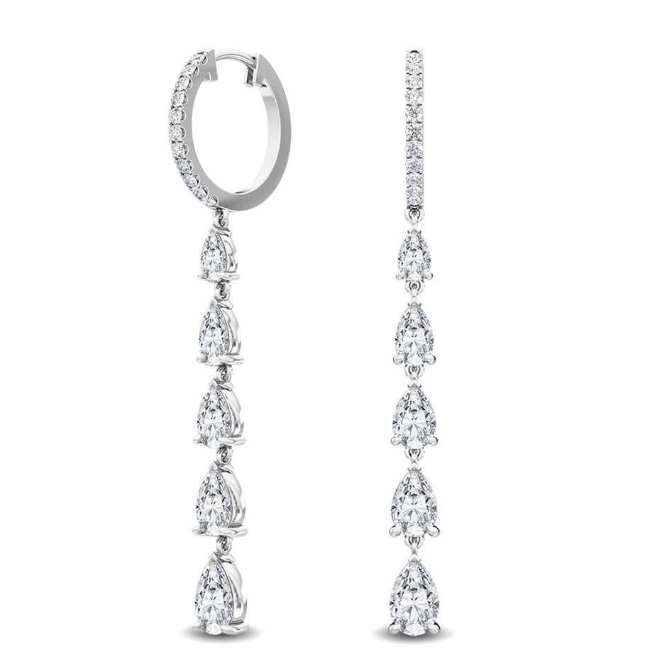 18K White Gold Diamond Hoop Drop Earrings