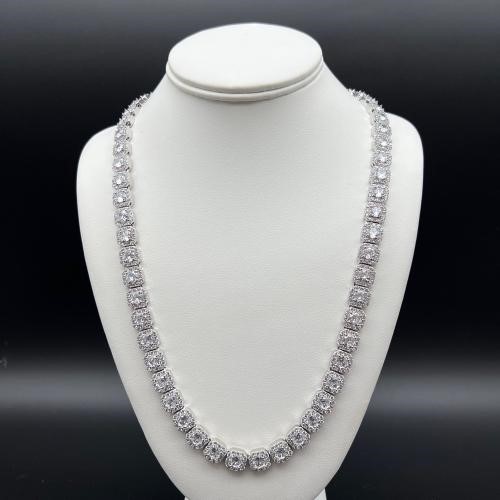 18K White Gold -Filled ClusteredNecklace AAA+ Cubic Zirconia - 55.8cm