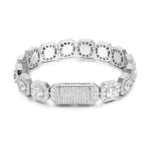 18K White Gold -Filled ClusteredBracelet AAA+ Cubic Zirconia - 20.3cm
