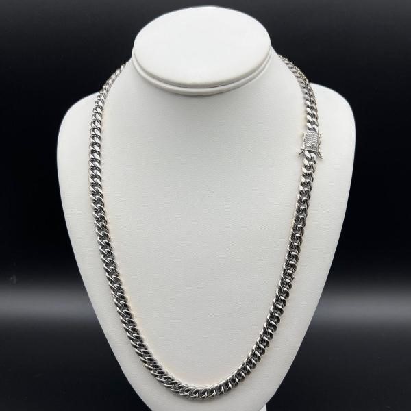 Silver-Filled Cuban Necklace with AAA+ Cubic Zirconia Clasp, 8MM -  55.8cm