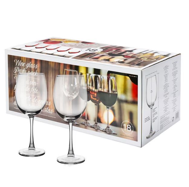 PARTY PACK Wine Glass, 470ml, 18 Count. NB: Damaged packaging, 7 x glasses