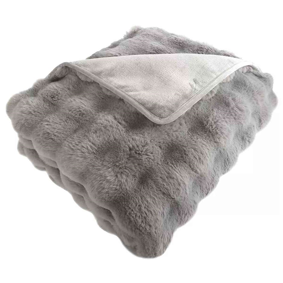 HOUSE & HOME Bubble Faux Fur Throw 152 x 177cm, Grey. NB: Not in original p