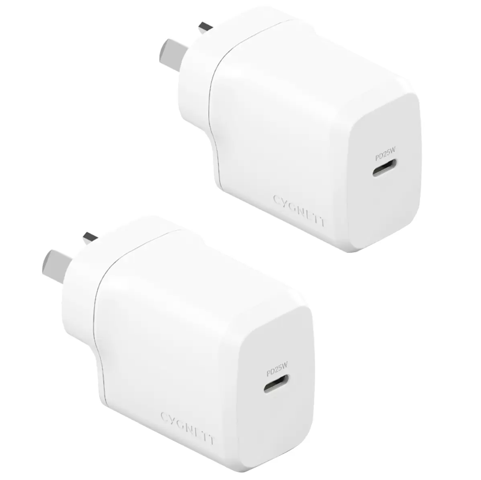 CYGNETT Powerplus 25W USB-C Wall Charger Twin Pack, White, CY5173PDWCH.