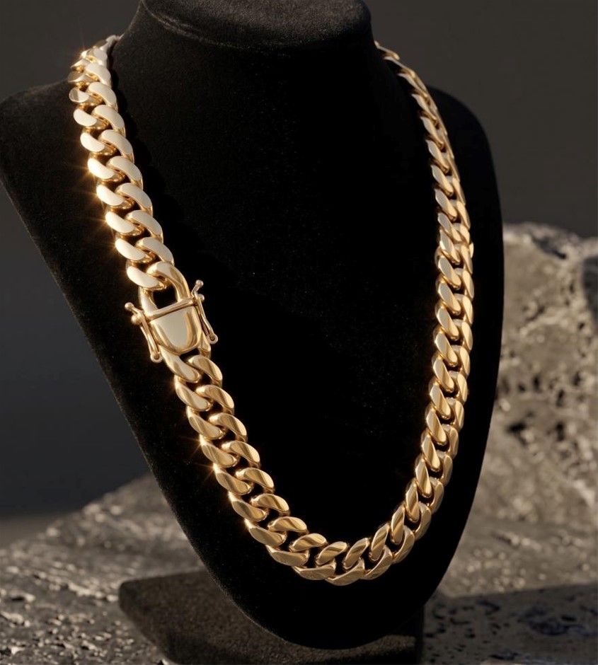 18K-Stamped Yellow Gold Bonded Cuban Chain -60cm-15mm-Bonus Gift