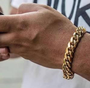 18K-Stamped Yellow Gold Bonded Cuban Bracelet -21cm-10mm-Bonus Gift