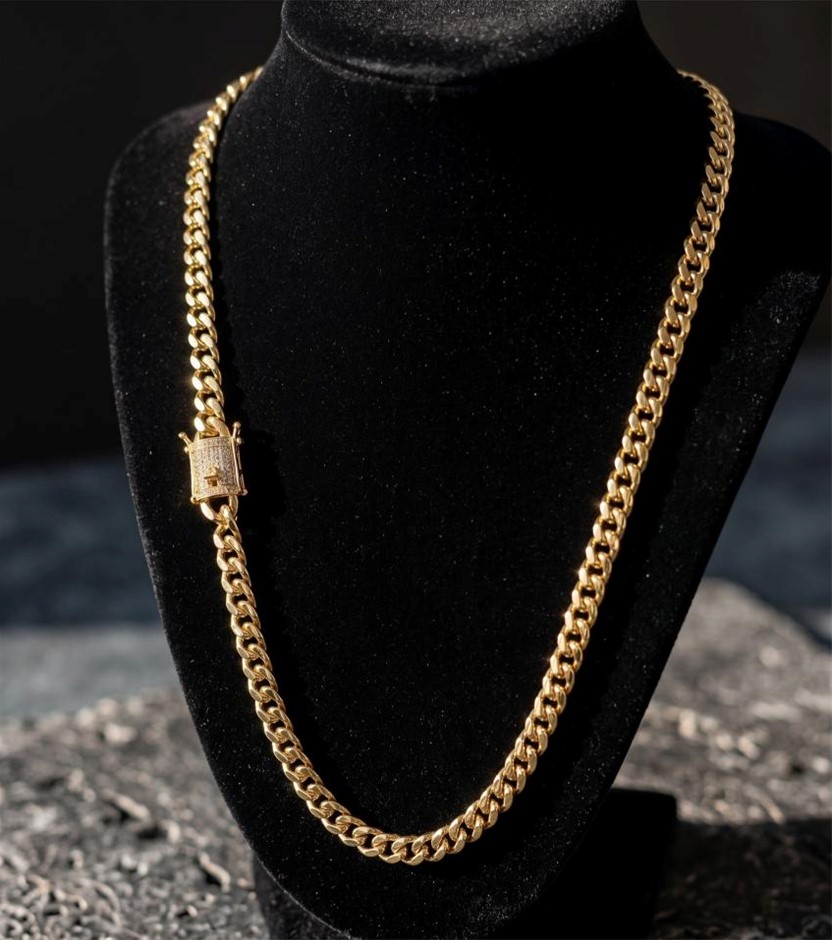 14K-Stamped Yellow Gold Bonded Cuban Bracelet -17.5cm-10mm-Bonus Gift