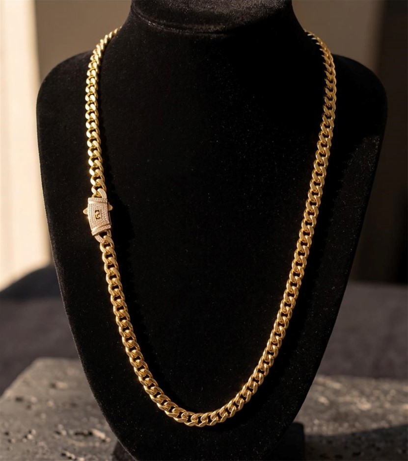 14K-Stamped Yellow Gold Bonded Cuban Miami Chain -50cm-6mm-Bonus Gift
