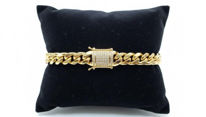 14K-Stamped Yellow Gold Bonded Cuban Bracelet -22cm-8mm-Bonus Gift