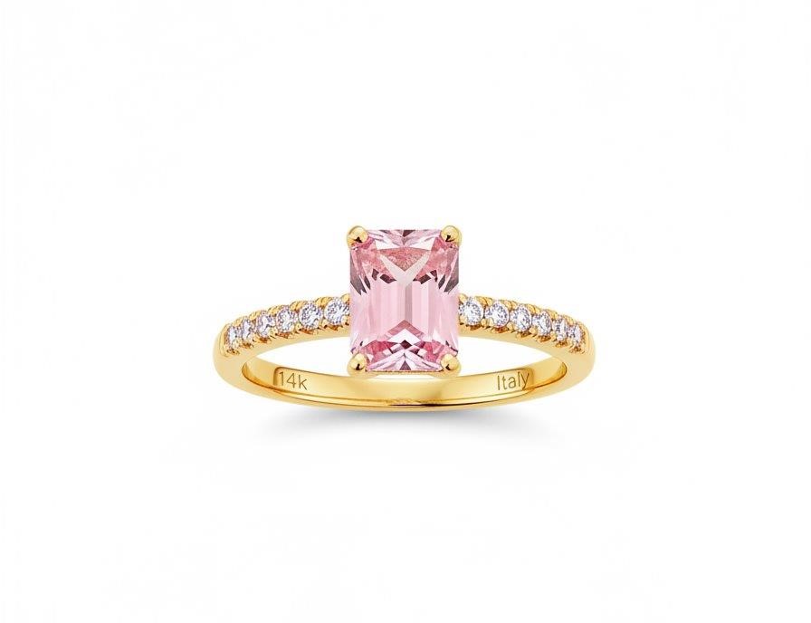 14K/Italy 2.0ct Pink Emerald Cut Yellow Gold Bonded Ring Quality-7US
