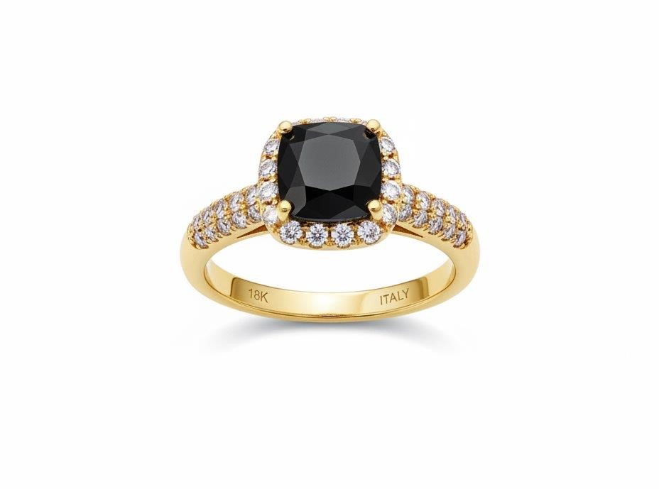 18K/Italy 2.0ct Black Princess Cut Yellow Gold Bonded Ring Quality-7US