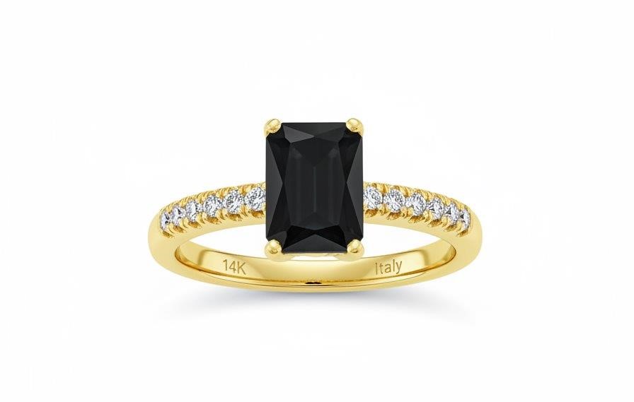 14K/Italy 2.0ct Black Emerald Cut Yellow Gold Bonded Ring Quality-9US