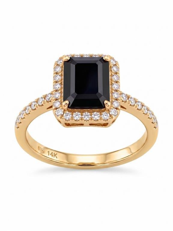 14K/Italy 2.0ct black Emerald Cut Yellow Gold Bonded Ring Quality-7US