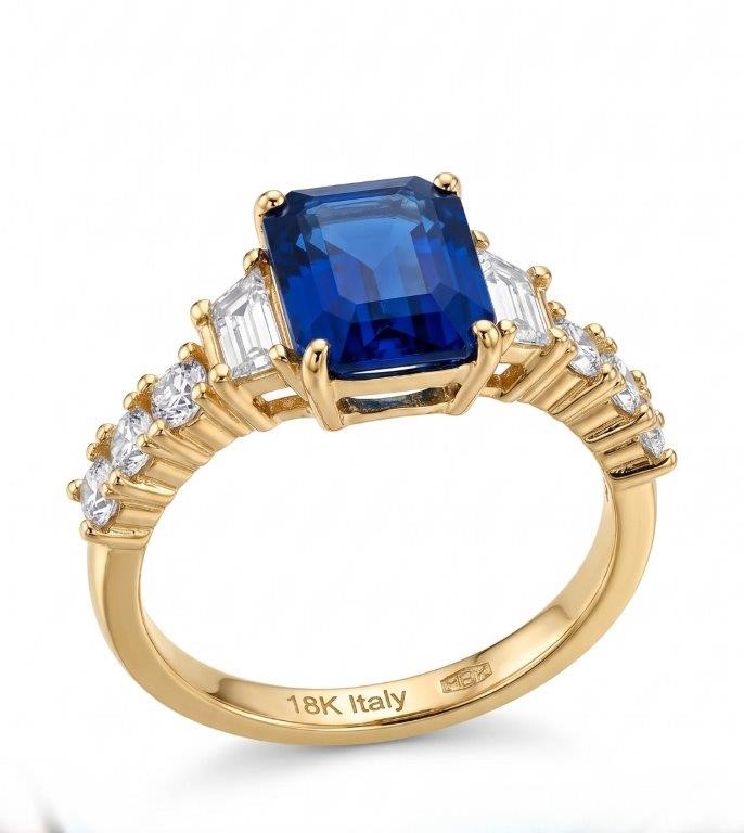 18K/Italy 3.5ctw Emerald Cut Yellow Gold Bonded Ring Warranty Quality-