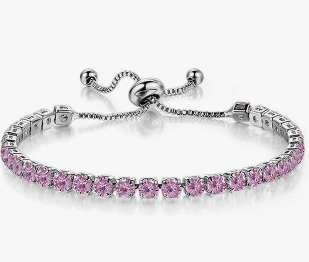 925 Sterling Silver Tennis Bracelet Pink Brilliant Cut Simulated Diamonds