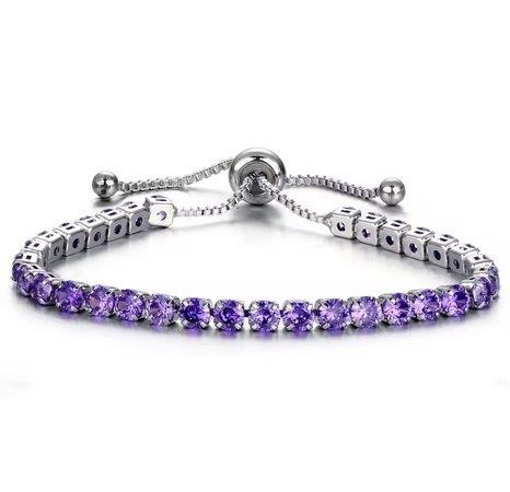 925 Sterling Silver Tennis Bracelet Purple Simulated Diamonds-adjustable
