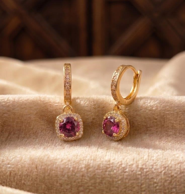 925 Sterling Silver 2.0ctw Pink  Earrings  Simulated Diamonds
