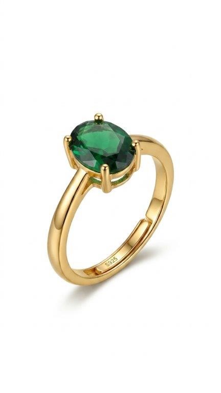 925 Sterling Silver Green Oval Cut Ring Simulated Diamonds