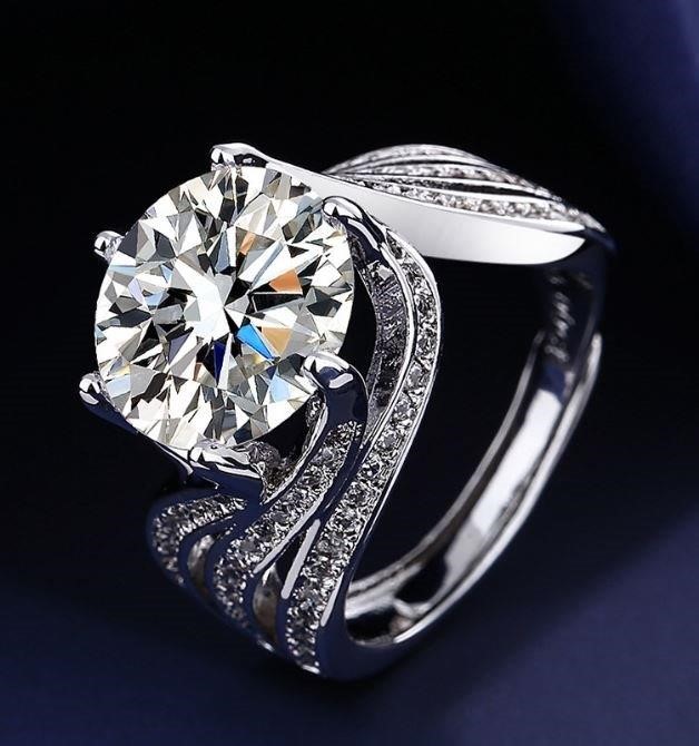 925 Sterling Silver 5.0ct Round Cut White Solitaire  Ring  Simulated