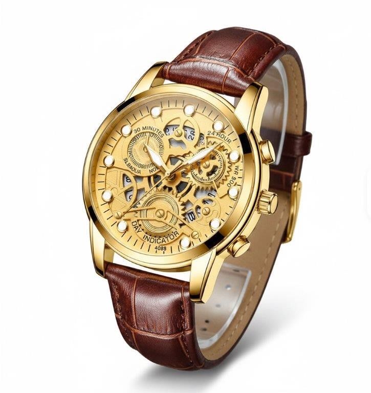Jewelz Merchants Men’s Gold-Tone Watch – Brown Leather Father’s Day Special